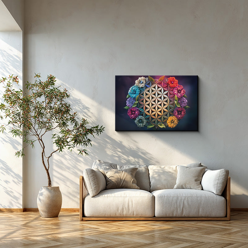 reFlowery - hochwertiges Acryl Wandbild "Blume des Lebens", Blumen, bunt, futuristisch, versch. Größen