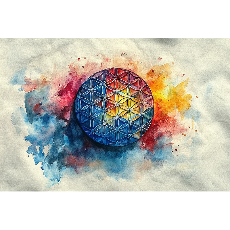 reFlowery - hochwertiges Acryl Wandbild "Blume des Lebens", Wassermalfarben, bunt, gold, leuchtend, versch. Größen