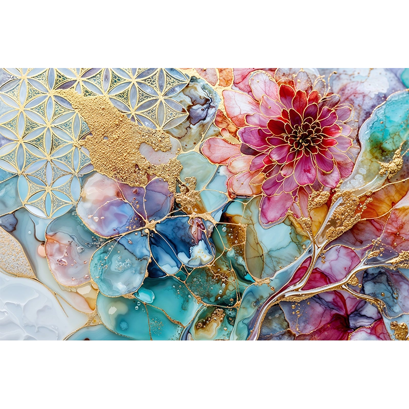 reFlowery – hochwertiges Acryl Wandbild „Blume des Lebens“, Pastelfarben, Glas, versch. Größen