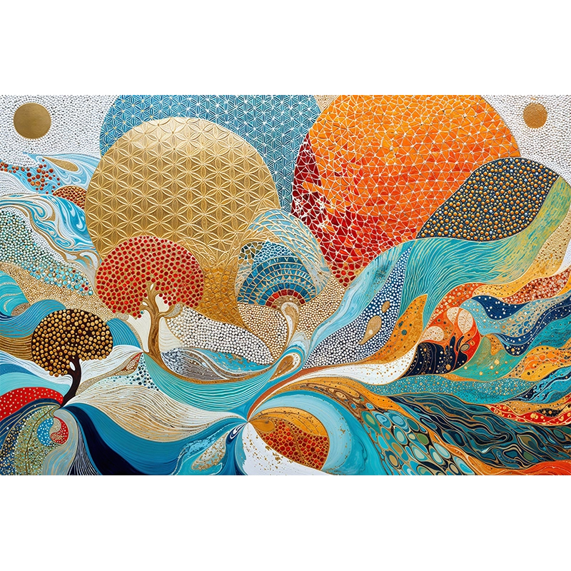 reFlowery – hochwertiges Acryl Wandbild „Blume des Lebens“, „Baum des Lebens“, Bunt, Gold, Abstrakt, versch. Größen
