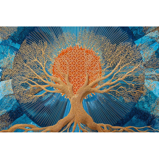 reFlowery – hochwertiges Acryl Wandbild „Blume des Lebens“, „Baum des Lebens“, Sakralchakra, Orange, Blau, versch. Größen