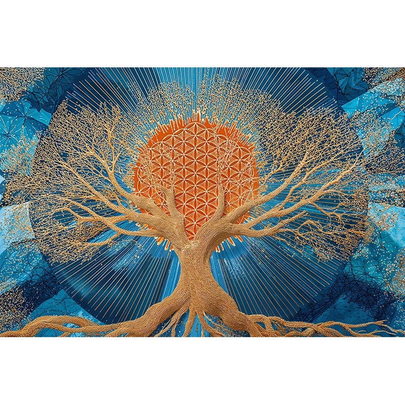 reFlowery – hochwertiges Acryl Wandbild „Blume des Lebens“, „Baum des Lebens“, Sakralchakra, Orange, Blau, versch. Größen