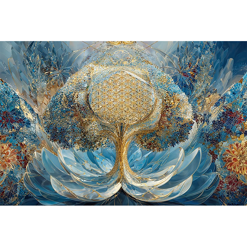 reFlowery – hochwertiges Acryl Wandbild „Blume des Lebens“, „Baum des Lebens“, Halschakra, Blau, versch. Größen