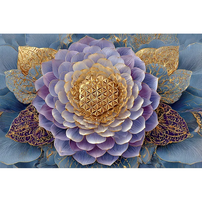 reFlowery – hochwertiges Acryl Wandbild „Blume des Lebens“, Kronenchakra, Scheitelchakra, Violet, Lila, Gold, Blau, versch. Größen