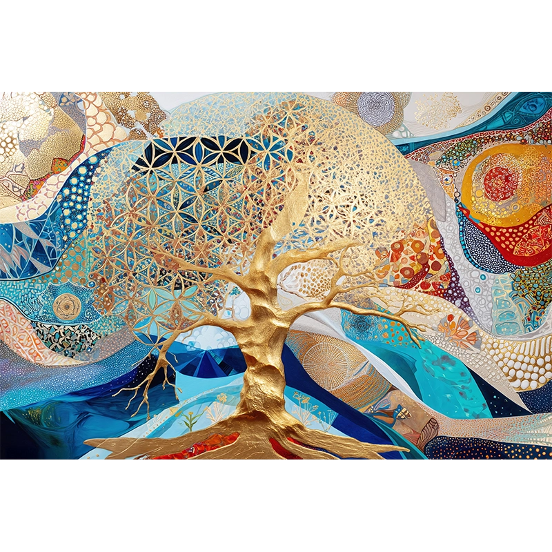 reFlowery – hochwertiges Acryl Wandbild „Blume des Lebens“, „Baum des Lebens“, Gold, Bunt, Abstrakt, versch. Größen