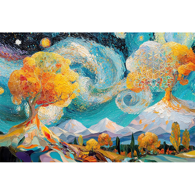 reFlowery – hochwertiges Acryl Wandbild „Blume des Lebens“, „Baum des Lebens“, Bunt, Oilpainting, Ölfarben, Abstrakt, versch. Größen