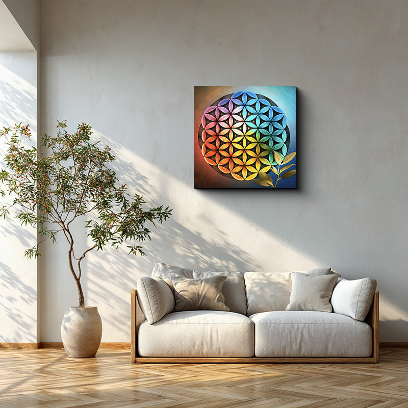 reFlowery – hochwertiges Leinwandbild „Blume des Lebens“, leuchtende, strahlend, bunt, versch. Größen