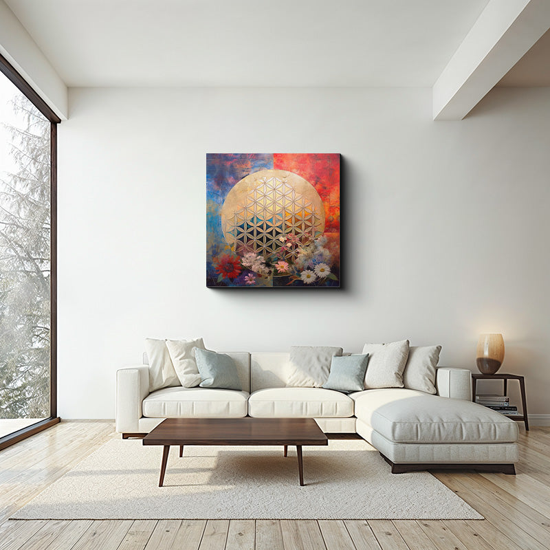 reFlowery – Premium Leinwandbild „Blume des Lebens“, Elemente, Wasser, Feuer, versch. Größen