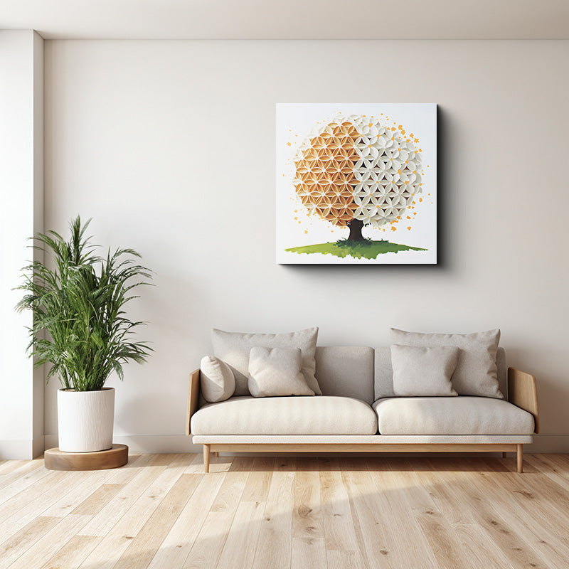 reFlowery – Premium Leinwandbild „Blume des Lebens“, Ying Yang, beige, weiß, versch. Größen