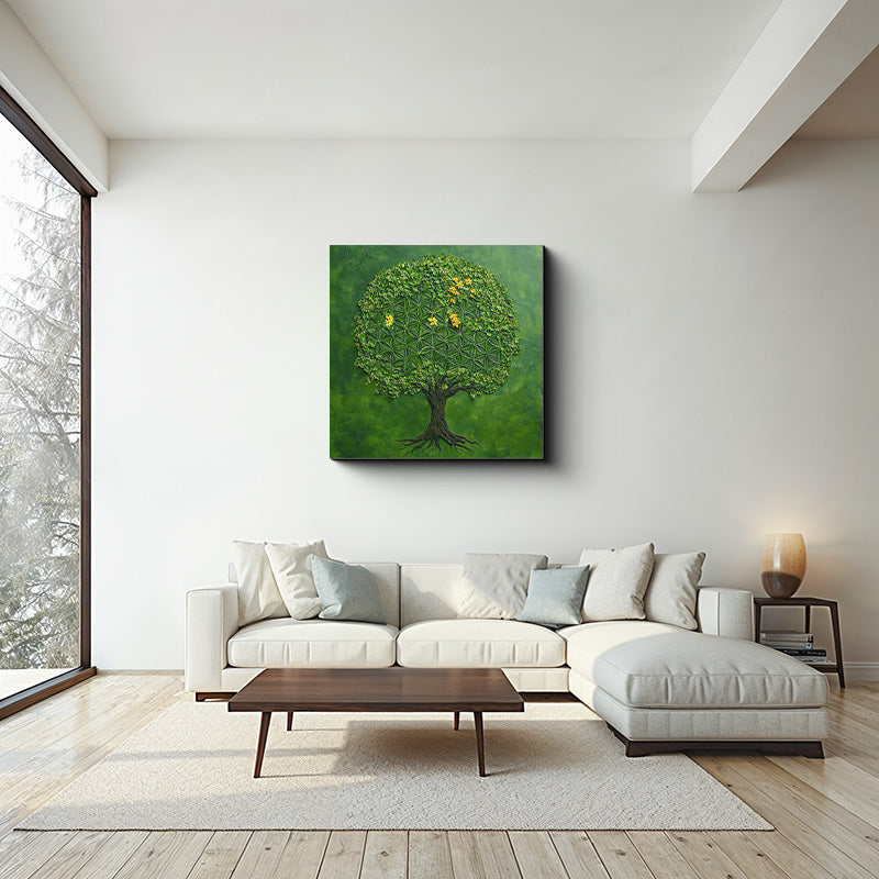 reFlowery – hochwertiges Leinwandbild "Blume des Lebens", "Baum des Lebens", grün, versch. Größen
