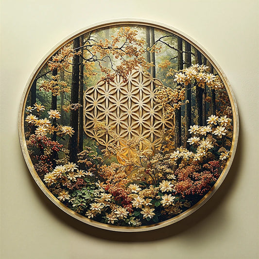reFlowery – hochwertiges Leinwandbild „Blume des Lebens“, Rund, Wald, Blumen, versch. Größen