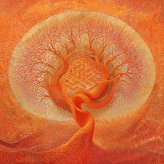 reFlowery – hochwertiges Leinwandbild „Blume des Lebens“, „Baum des Lebens“, Sakralchakra, Orange, 1, versch. Größen