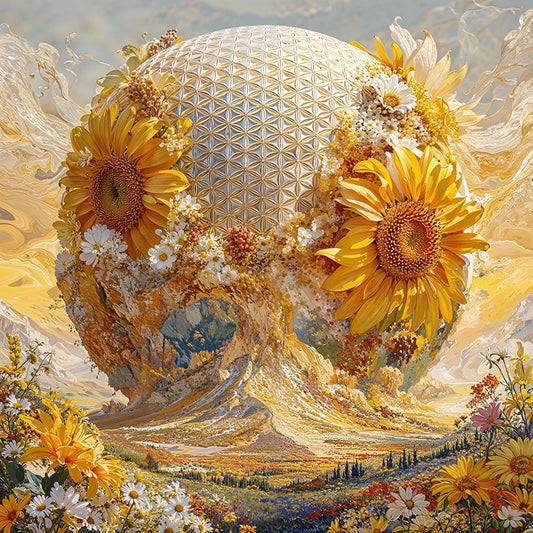 reFlowery – hochwertiges Leinwandbild „Blume des Lebens“, Solarplexus, Gelb, Sonnenblumen, versch. Größen