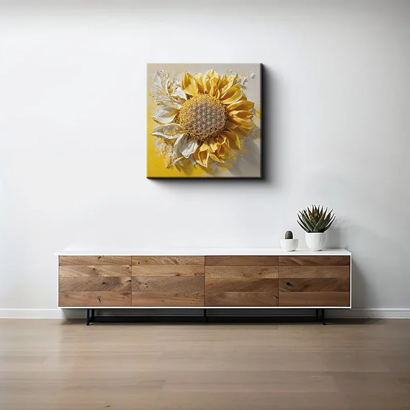reFlowery – hochwertiges Leinwandbild „Blume des Lebens“, Solarplexus, Gelb, Sonnenblume, versch. Größen