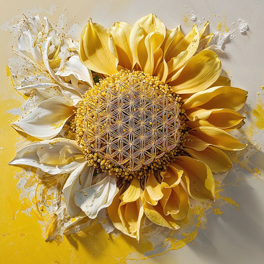 reFlowery – hochwertiges Leinwandbild „Blume des Lebens“, Solarplexus, Gelb, Sonnenblume, versch. Größen