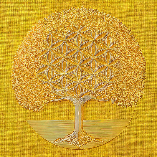 reFlowery – hochwertiges Leinwandbild „Blume des Lebens“, „Baum des Lebens“, Solarplexus, Gelb, 1, versch. Größen