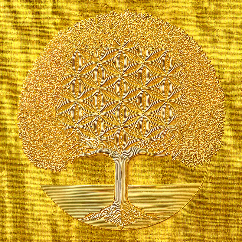 reFlowery – hochwertiges Leinwandbild „Blume des Lebens“, „Baum des Lebens“, Solarplexus, Gelb, 1, versch. Größen