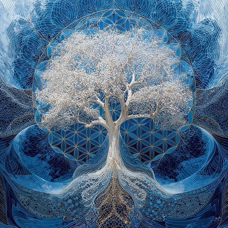 reFlowery – hochwertiges Leinwandbild „Blume des Lebens“, „Baum des Lebens“, Stirnchakra, Ajna, Indigo, versch. Größen