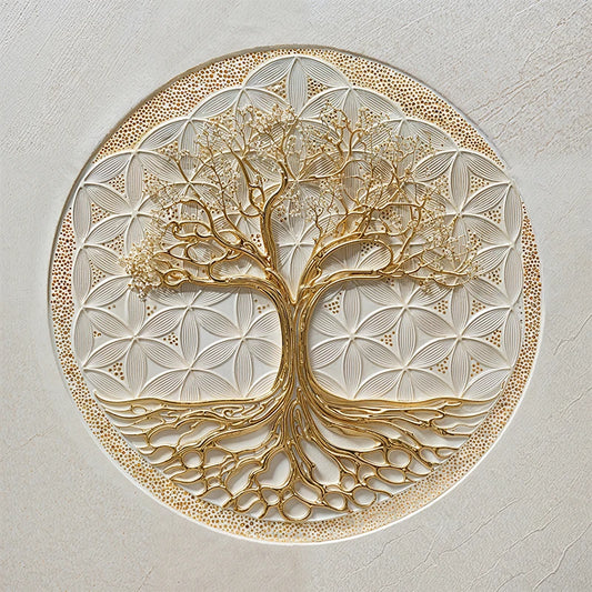 reFlowery – hochwertiges Leinwandbild „Blume des Lebens“, Gold, Weiss, Minimalistisch, versch. Größen