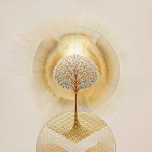 reFlowery – hochwertiges Leinwandbild „Blume des Lebens“, Gold, Weiss, Minimalistisch, versch. Größen