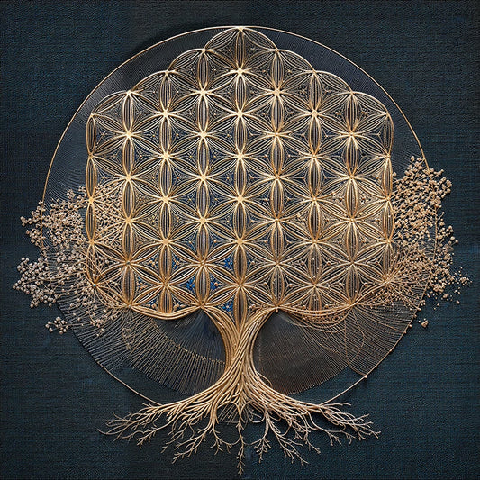 reFlowery – hochwertiges Leinwandbild „Blume des Lebens“, „Baum des Lebens“, Gold, Blau, versch. Größen