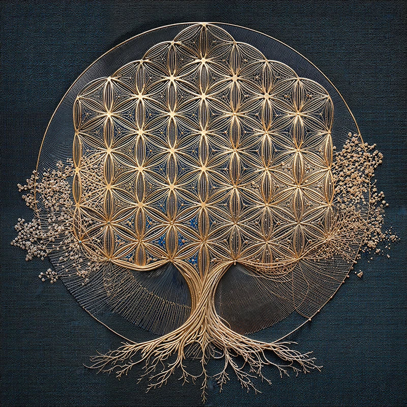 reFlowery – hochwertiges Leinwandbild „Blume des Lebens“, „Baum des Lebens“, Gold, Blau, versch. Größen