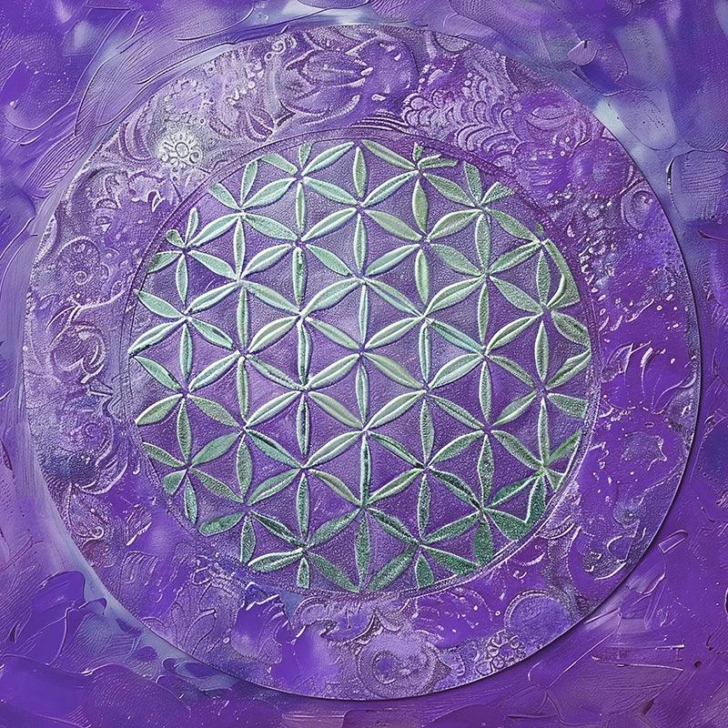reFlowery – hochwertiges Leinwandbild „Blume des Lebens“, Kronenchakra, Lila, Silber, versch. Größen
